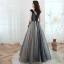 Elegant Navy Blue Prom Dresses 2020 A-Line / Princess V-Neck Beading Star Sequins Sleeveless Backless Floor-Length / Long Formal Dresses