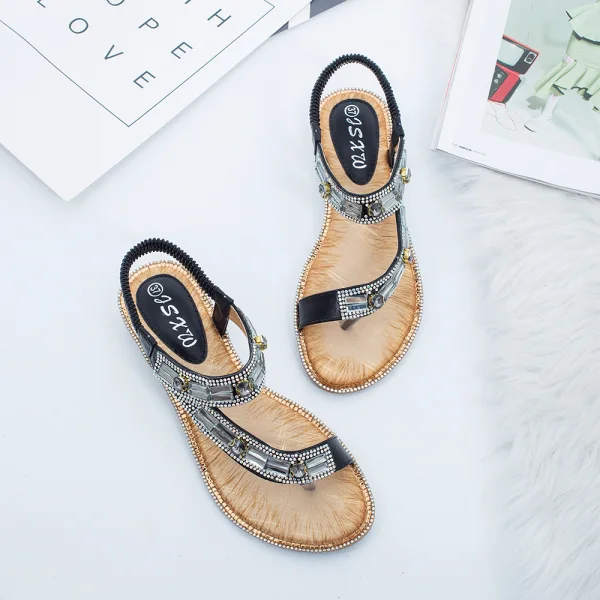Schöne Sommer Lindgrün Strand Flache Sandalen Damen 2020 Kristall Strass Peeptoes Sandaletten