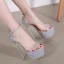 Sexy Noire Cocktail Sandales Femme 2020 Paillettes Faux Diamant Bride Cheville 17 cm Talons Aiguilles Peep Toes / Bout Ouvert Sandales