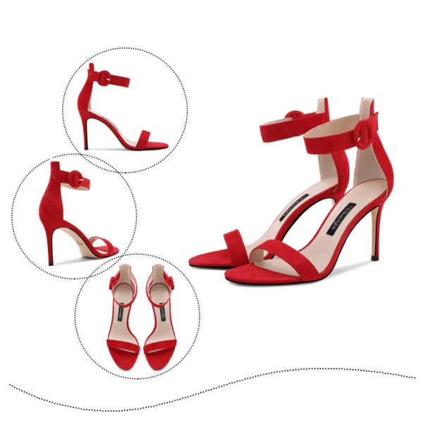 Enkla Nude Casual Sandaler Dam 2020 Läder Ankelband 10 cm Stilettklackar Peep Toe Sandaler