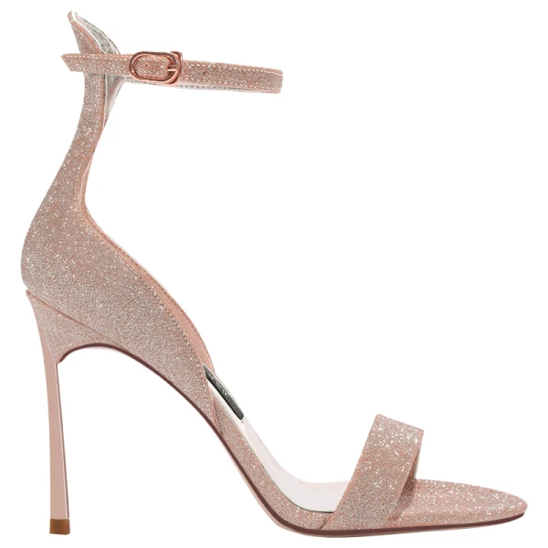 Sexy Sparkly Gold Evening Party Womens Sandals 2020 Leather Ankle Strap Sequins 10 cm Stiletto Heels Open / Peep Toe Sandals