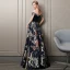 Colored Navy Blue Evening Dresses  2018 A-Line / Princess Suede Printing Off-The-Shoulder Sleeveless Backless Floor-Length / Long Formal Dresses