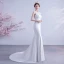 Affordable White Trumpet / Mermaid Wedding Dresses 2020 Scoop Neck Lace Flower Sleeveless Backless Sweep Train