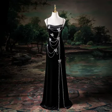 Sexy Noire Faux Diamant Noeud Fendue Devant Robe De Soirée 2025 Princesse Bretelles Spaghetti Sans Manches Dos Nu Longue Soirée Robe De Ceremonie