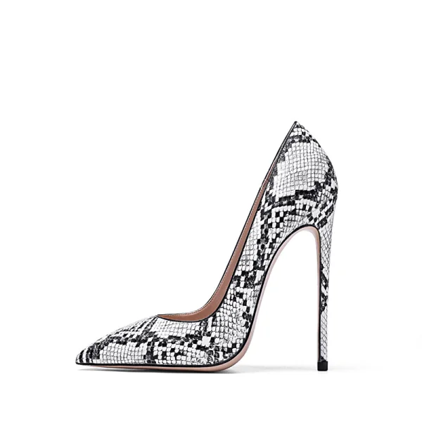 Mode Weiß Abend Schlangenhautmuster Pumps 2020 10 cm Stilettos Spitzschuh Pumps