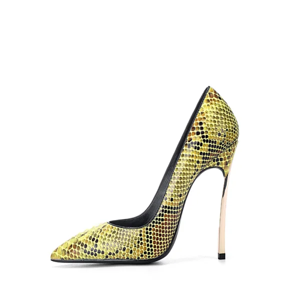 Fashion Gold Cocktail Party Snakeskin Print Pumps 2020 12 cm Stiletto Heels Pointed Toe Pumps