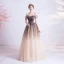 Élégant Chocolat Dégradé De Couleur Robe De Bal 2020 Princesse De l'épaule Perlage Paillettes Manches Courtes Dos Nu Longue Robe De Ceremonie