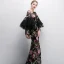 Chic / Beautiful Black Evening Dresses  2018 Trumpet / Mermaid Printing Scoop Neck 3/4 Sleeve Floor-Length / Long Formal Dresses