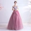 Charming Candy Pink Prom Dresses 2020 A-Line / Princess Off-The-Shoulder Beading Rhinestone Sequins Sleeveless Backless Floor-Length / Long Formal Dresses