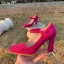 Vintage Rose Rot Freizeit Wildleder Sandalen Damen 2021 9 cm Thick Heels Quadratische Zehe Sandaletten Hochhackige
