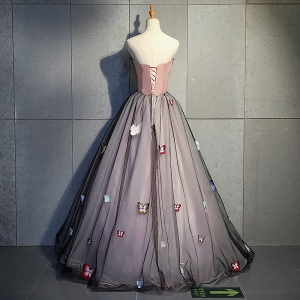Elegant Svart Ballkjoler 2018 Ballkjole Blonder Blomst Sommerfugl Beading Rhinestone Kjæreste Ryggløse Uten Ermer Lange Formelle Kjoler