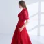 Chic / Beautiful Burgundy Evening Dresses  2018 A-Line / Princess Beading Crystal Lace Flower High Neck Backless Short Sleeve Floor-Length / Long Formal Dresses