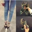 Vintage / Originale Bleu D'encre Vêtement de rue Daim Sandales Femme 2020 Brodé 9 cm Talons Aiguilles À Bout Pointu Sandales