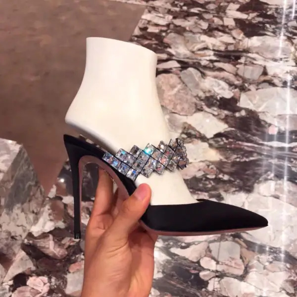 Chic / Belle Noire Vêtement de rue Faux Diamant Sandales Femme 2020 Daim 10 cm Talons Aiguilles À Bout Pointu Sandales