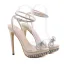 Sexy Transparent Beige Cocktail Party Evening Party Womens Sandals 2021 Ankle Strap Rhinestone Bow 13 cm Stiletto Heels Open / Peep Toe Sandals High Heels