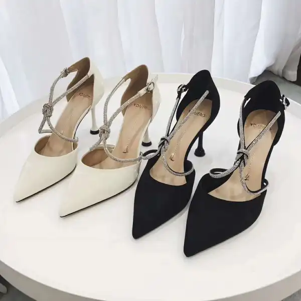 Fashion Black Street Wear Womens Sandals 2020 Rhinestone X-Strap 8 cm Stiletto Heels Pointed Toe Sandals