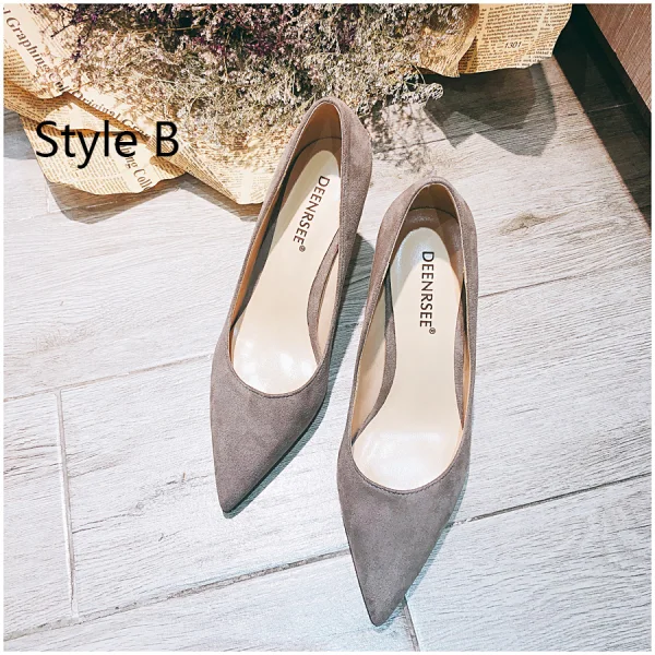 Eenvoudige Mooie / Prachtige Nude Kantoor OL Pumps 2020 Leer 10 cm Naaldhakken / Stiletto Spitse Neus Pumps