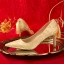 Mode Guld Brudskor 2020 Broderade 7 cm Stilettklackar Spetsiga Bröllop Pumps