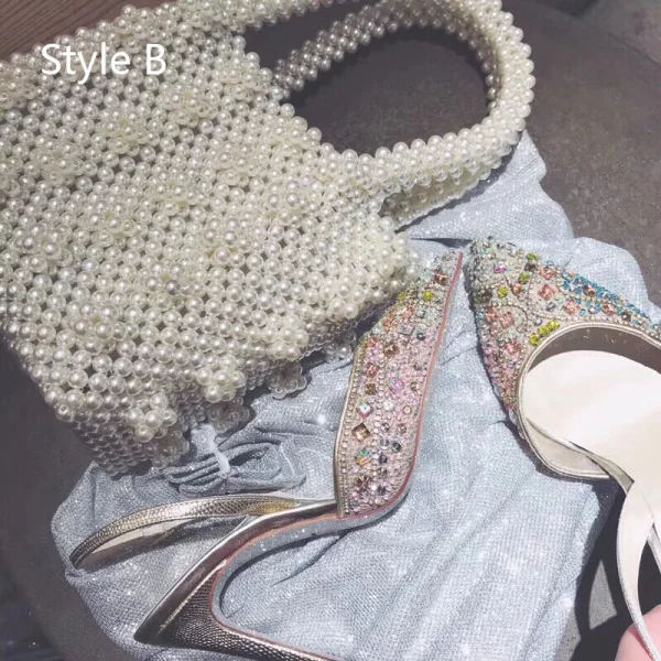 Chic / Belle Multi-Couleurs Faux Diamant Slingbacks Chaussure De Mariée 2020 Cuir 10 cm Talons Aiguilles À Bout Pointu Mariage Sandales