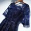 Elegant Navy Blue Formal Dresses Prom Dresses 2017 Lace Flower Bow Scoop Neck Floor-Length / Long 1/2 Sleeves A-Line / Princess
