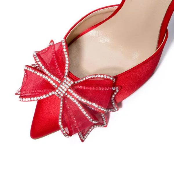 Fashion Beige Evening Party Womens Sandals 2020 Leather Rhinestone Bow Ankle Strap 9 cm Stiletto Heels Pointed Toe Sandals