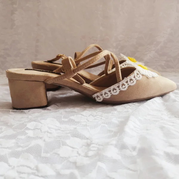 Chic / Beautiful Street Wear Lace Flower Womens Sandals 2020 X-Strap 5 cm Stiletto Heels Pointed Toe Sandals