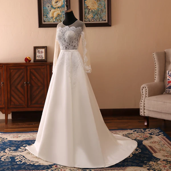 Simple Ivory Organza Scoop Neck Sweep Train Wedding Dress main image 0