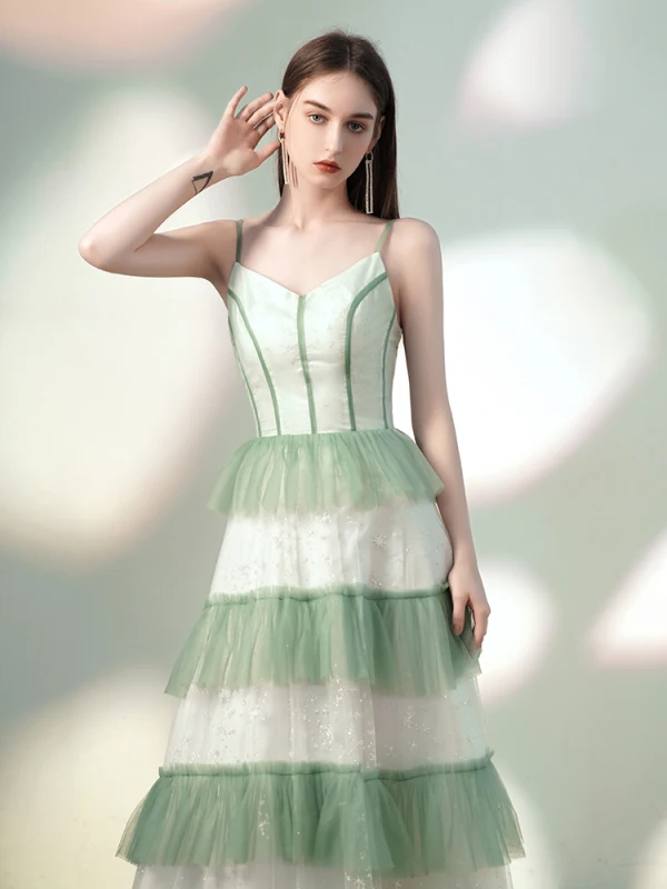 Chic / Beautiful Sage Green Evening Dresses  2020 A-Line / Princess Spaghetti Straps Sequins Sleeveless Backless Floor-Length / Long Formal Dresses