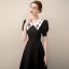 Elegant Black Satin Homecoming Graduation Dresses 2020 A-Line / Princess V-Neck Short Sleeve Knee-Length Formal Dresses