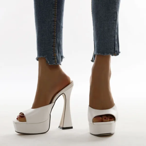 Chic / Belle Noire Club de carnaval Sandales Femme 2021 13 cm Talons Épais Peep Toes / Bout Ouvert Sandales Talons Hauts