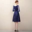 Chic / Beautiful Navy Blue Homecoming Sequins Graduation Dresses 2020 A-Line / Princess V-Neck 3/4 Sleeve Knee-Length Formal Dresses