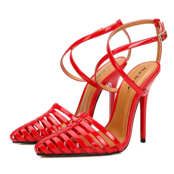 Modest / Simple Black Street Wear Womens Sandals 2020 X-Strap 13 cm Stiletto Heels Pointed Toe Sandals