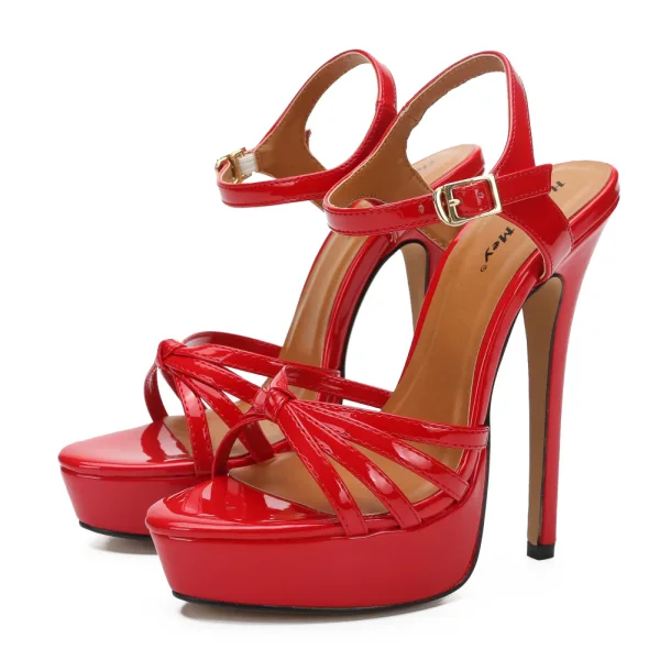 Sexy White Street Wear Womens Sandals 2020 Ankle Strap 16 cm Stiletto Heels Open / Peep Toe Sandals