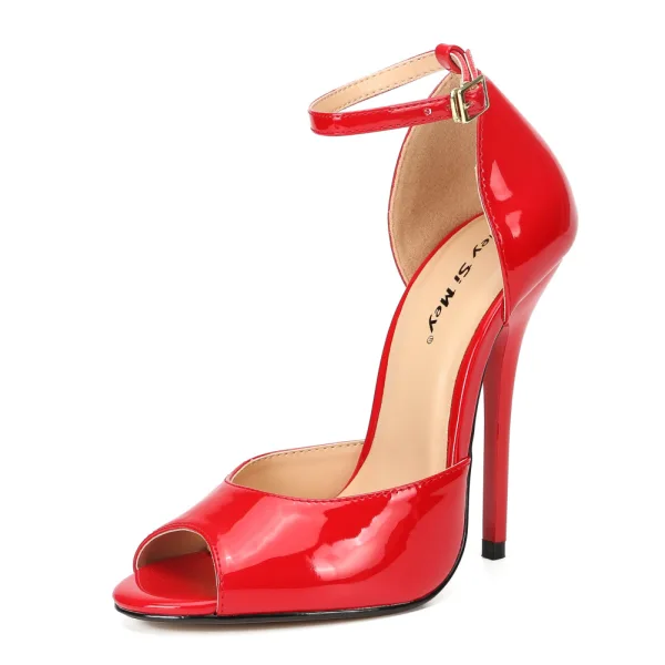 Chic / Belle Noire Vêtement de rue Sandales Femme 2020 Bride Cheville Cuir Verni 13 cm Talons Aiguilles À Bout Pointu Sandales