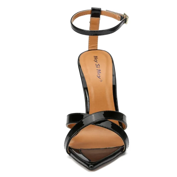 Modest / Simple Black Street Wear Womens Sandals 2020 Ankle Strap 13 cm Stiletto Heels Open / Peep Toe Sandals