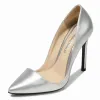 Chic / Beautiful Silver Office OL Pumps 2020 Patent Leather 11 cm Stiletto Heels Pointed Toe Pumps