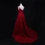 Chic / Belle Bordeaux Robe De Soirée 2018 Princesse Perlage En Dentelle Cristal Ceinture Paillettes Bretelles Spaghetti Sans Manches Dos Nu Train De Balayage Robe De Ceremonie