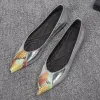 Modest / Simple Silver Casual Leather Flat Womens Shoes 2020 Pointed Toe
