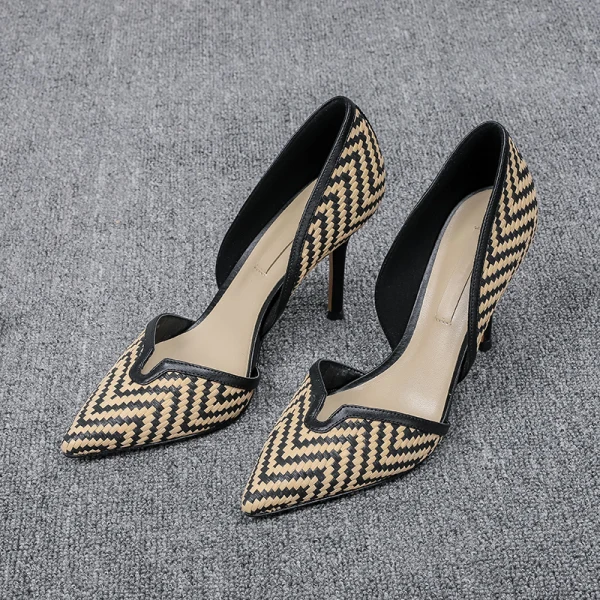 Chic / Beautiful Black Street Wear Womens Sandals 2020 Striped 8 cm Stiletto Heels Pointed Toe Sandals