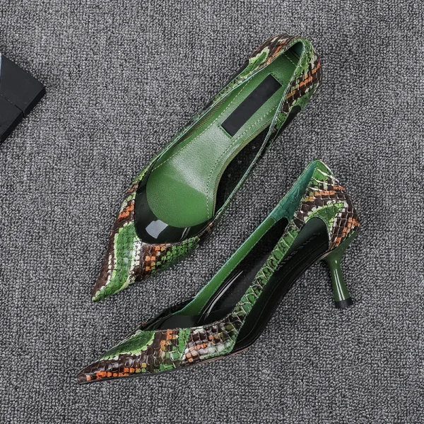 Chic / Beautiful Dark Green Street Wear Pumps 2020 Snakeskin Print 5 cm Stiletto Heels Pointed Toe Pumps
