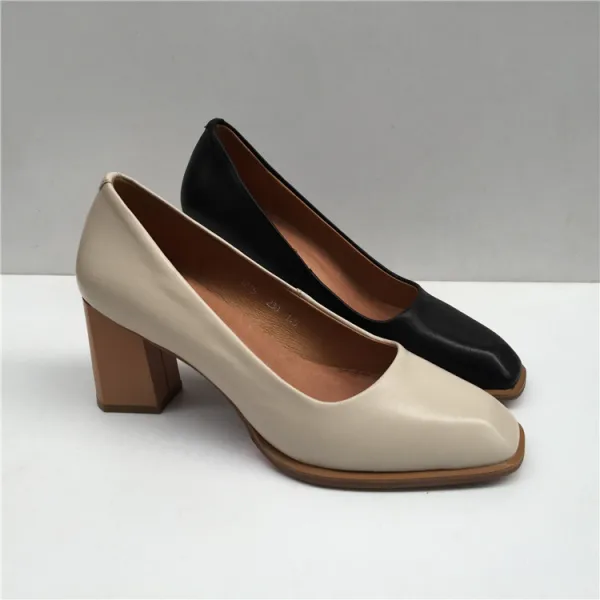 Simple Noire Bureau OL Escarpins 2020 Cuir 6 cm Talons Épais Pied Carré Escarpins