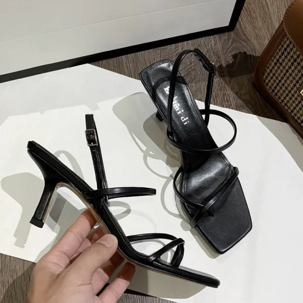 Sexy Black Street Wear Womens Sandals 2020 Ankle Strap 6 cm Stiletto Heels Open / Peep Toe Sandals