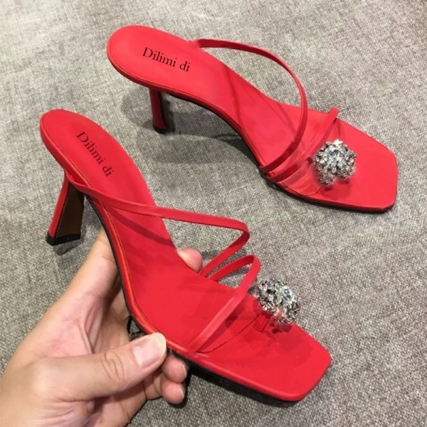 Modest / Simple Black Street Wear Rhinestone Womens Sandals 2020 7 cm Stiletto Heels Open / Peep Toe Sandals