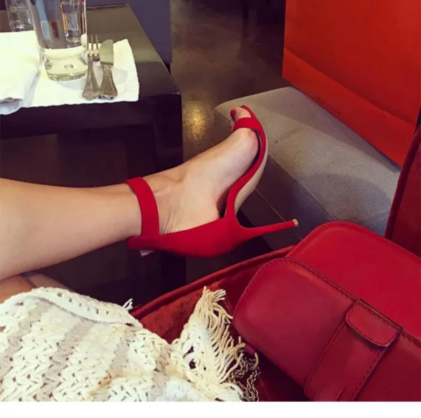 Modest / Simple Street Wear Suede Black Womens Sandals 2020 Ankle Strap 10 cm Stiletto Heels Open / Peep Toe Sandals
