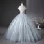 Elegant Sky Blue Sequins Appliques Prom Dresses 2025 Ball Gown Scoop Neck Short Sleeve Floor-Length / Long Prom Formal Dresses