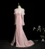 Chic / Beautiful Blushing Pink Beading Lace Flower Split Front Prom Dresses 2025 Trumpet / Mermaid Square Neckline Long Sleeve Backless Sweep Train Formal Dresses