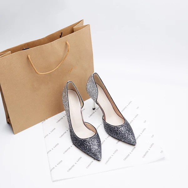 Sparkly Silver Grey Evening Party Sequins Womens Sandals 2020 9 cm Stiletto Heels Pointed Toe Pumps