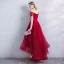 Chic / Beautiful Burgundy Evening Dresses  2018 A-Line / Princess Asymmetrical Short Sleeve V-Neck Backless Formal Dresses