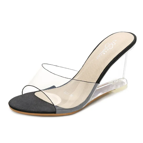 Transparent Silver Street Wear Womens Sandals 2020 8 cm Wedges Open / Peep Toe Sandals