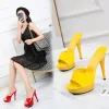 Modest / Simple Yellow Street Wear Womens Sandals 2020 13 cm Stiletto Heels Open / Peep Toe Sandals